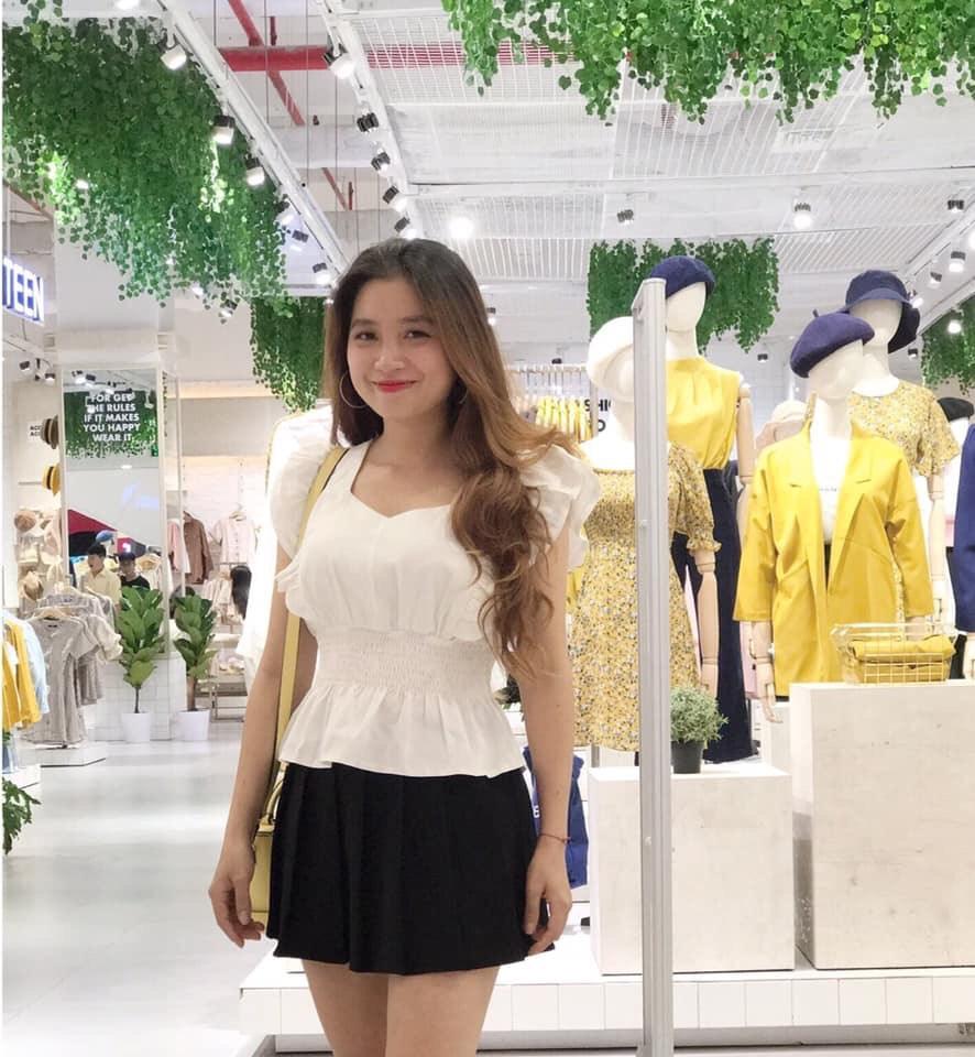 Áo Voan Kiểu Cổ Tim Phối Tay Kiểu Cánh Tiên Kêt Hợp Bo Eo Kèm Thắc Nơ Lưng Nữ Tính TTS0742