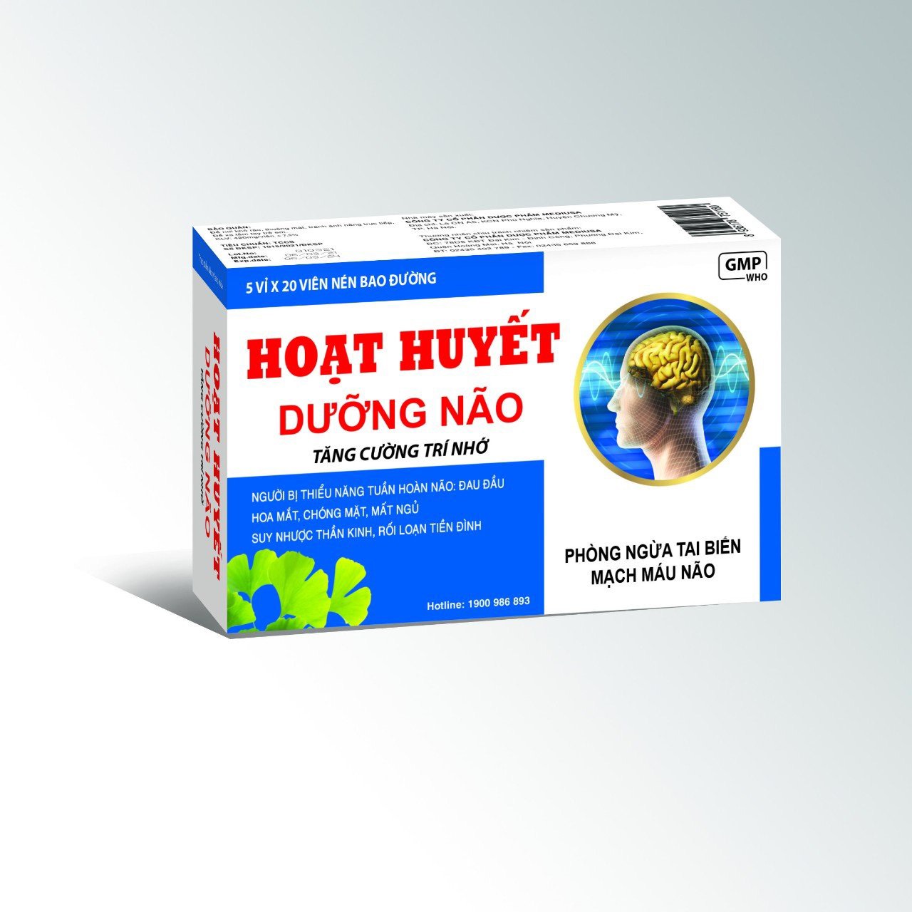 Hoạt Huyết Dưỡng Não Citicolin - Coenzyme Q10 giảm đau đầu, hoa mắt, chóng mặt, mất ngủ, rối loạn tiền đình - Hộp 100 viên
