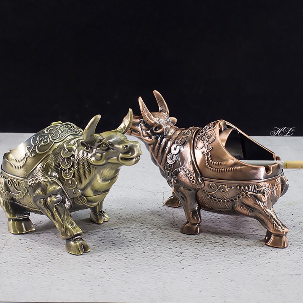 Gạt tàn mạ đồng giả cổ mẫu con trâu