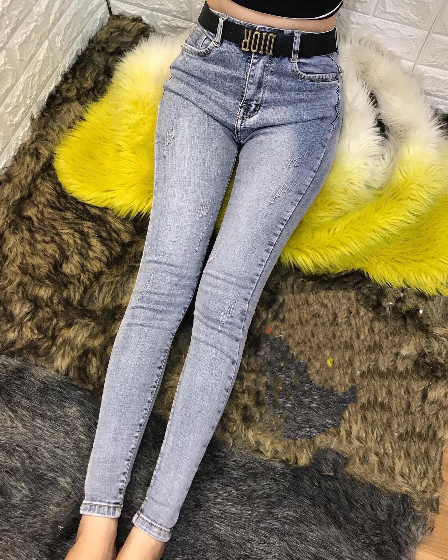 Quần jean xám cào nhẹ lưng cao co dãn mạnh 1953 có big size - molijeans