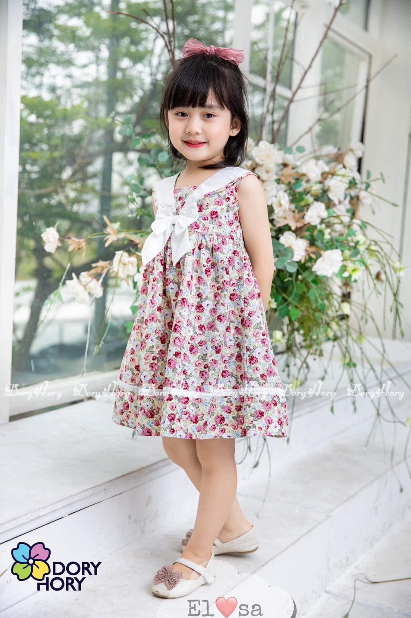 Váy hoa hồng cổ nơ V89