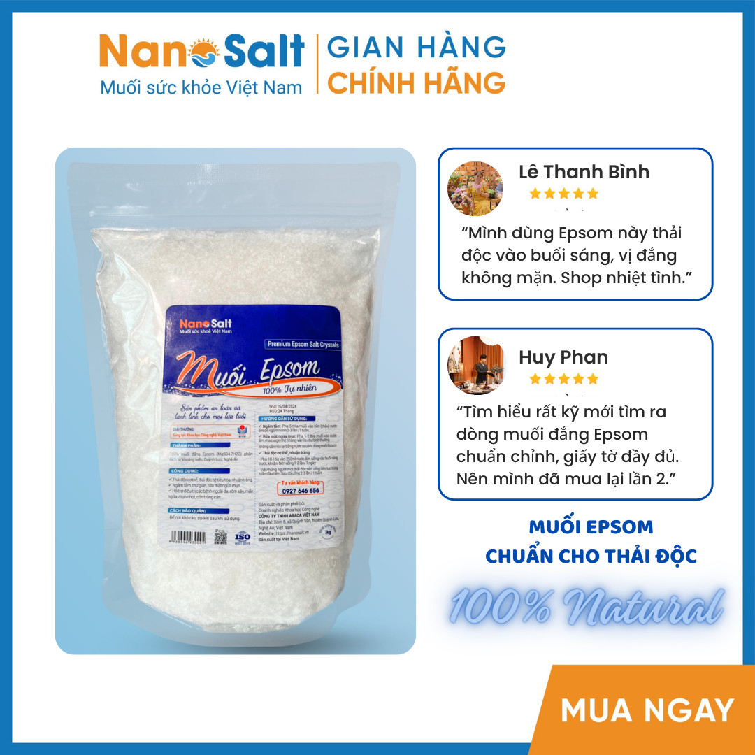 [Mua 1 tặng 1]Muối Epsom tinh khiết, Epsom thải độc (Uống được)- Túi1kg