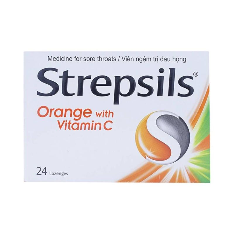 Viên ngậm Strepsils Orange With Vitamin C ( hộp 24 viên)