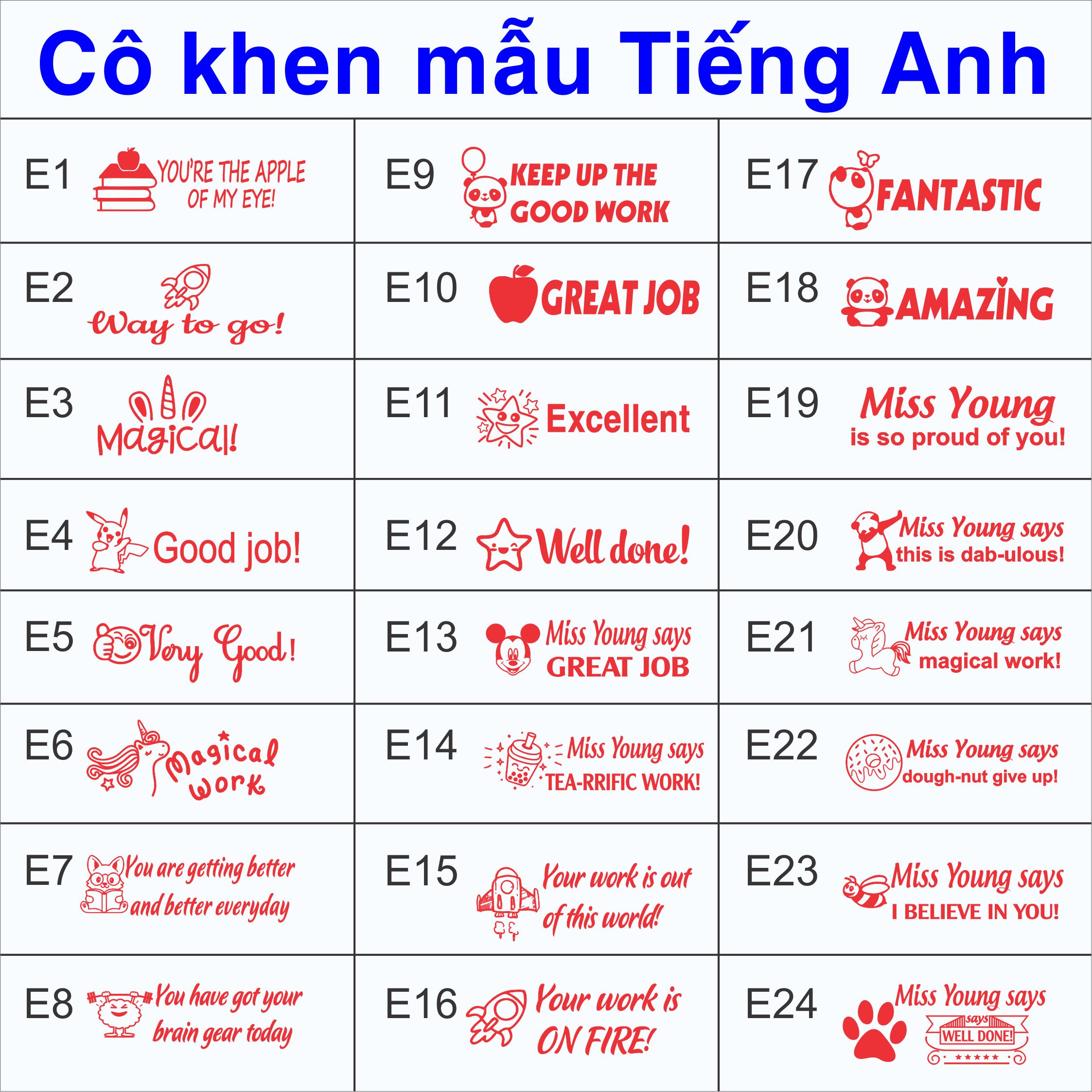 Khắc con dấu cô khen mẫu Tiếng Anh