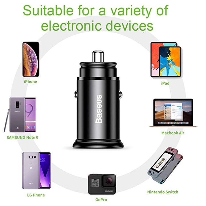 Tẩu sạc nhanh đa năng cho xe hơi, xe ô tô trang bị cổng Type-C và USB nhãn hiệu Baseus CCALL-AS01 Công suất 30W, Quick Charge 3.0 hỗ trợ PD