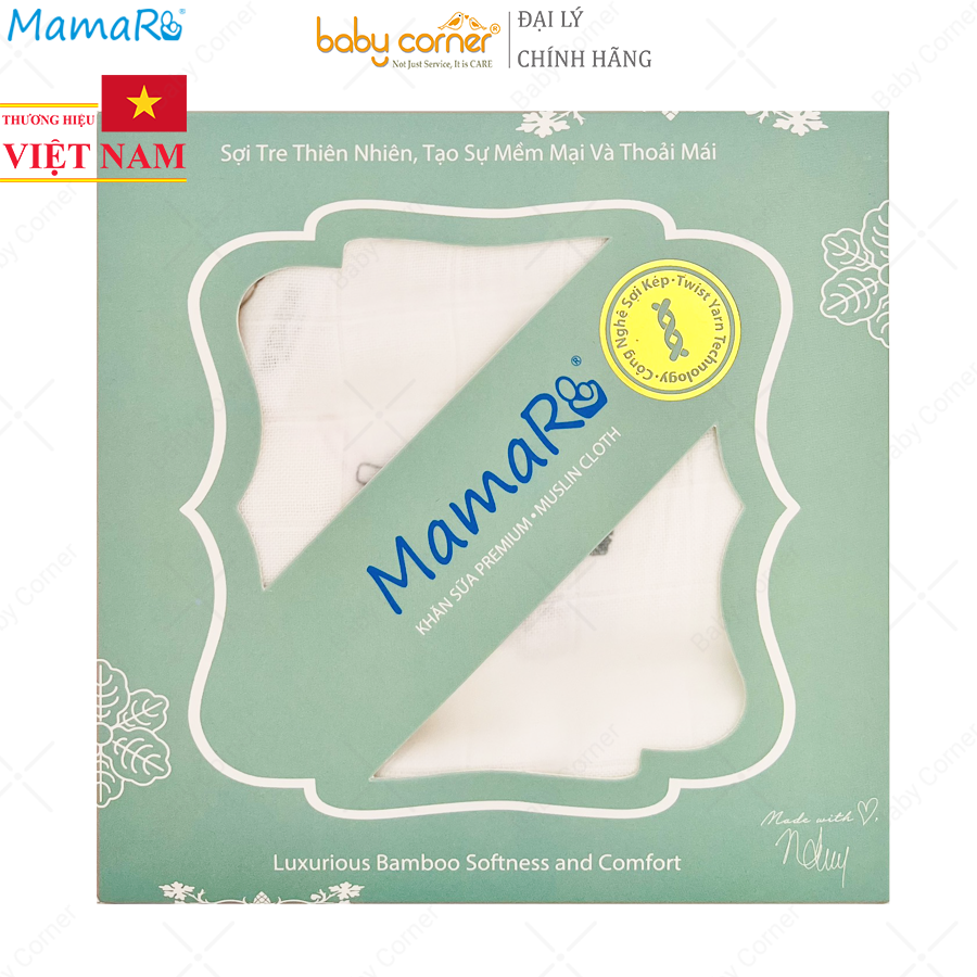 Hộp 10 khăn sữa premium mamaru 30 x 30cm, họa tiết ngẫu nhiên, cho bé từ sơ sinh