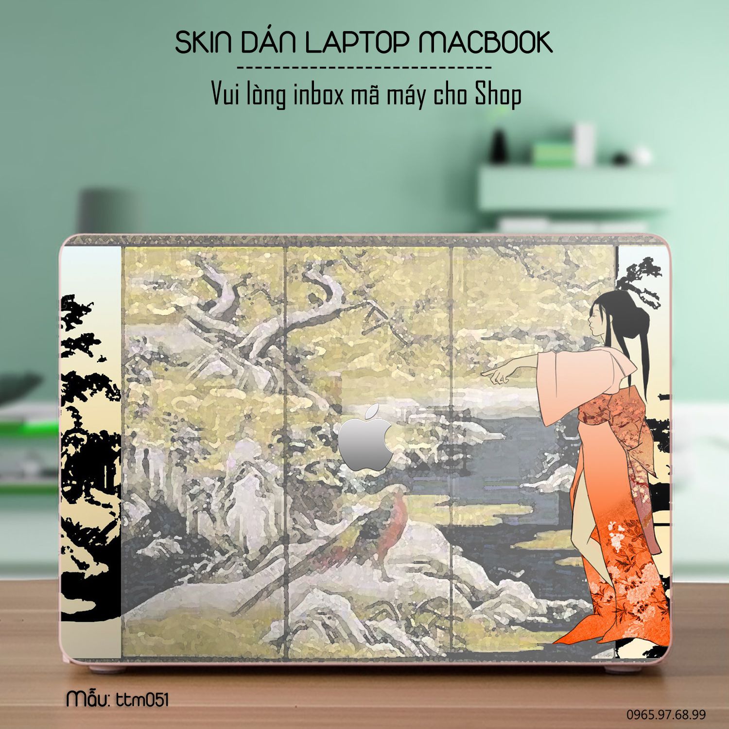 Decal Skin dán Macbook, laptop mẫu Tranh thủy mặc (inbox mã máy cho shop)