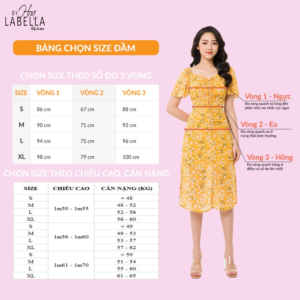 Đầm Nữ HOABELLA Nhún Ngực Hoa Nhí Chất Liệu Voan Lụa (MD09)