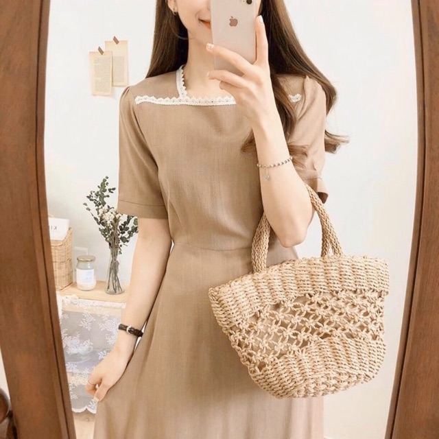 Đầm viền ren form dài 2 màu