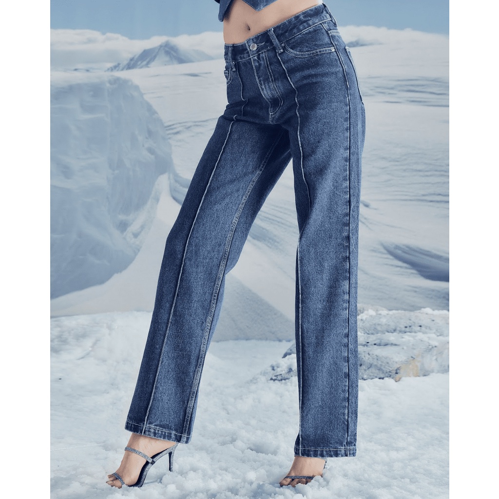 Quần jeans gân ống đứng Cao Stu