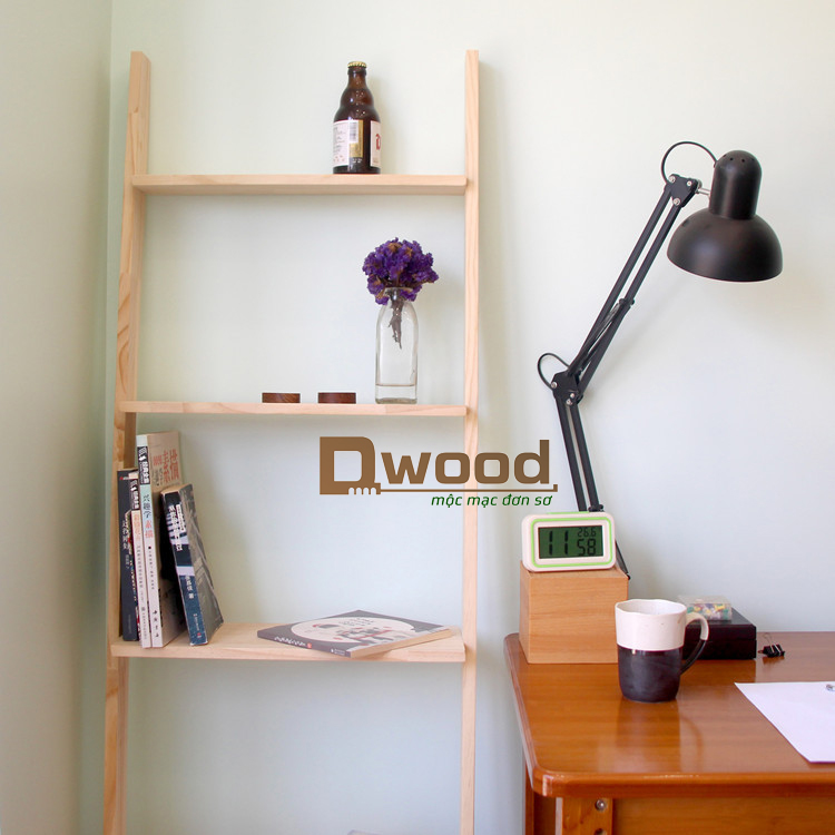 Kệ thang Dwood 5 tầng gỗ thông trang trí tiện lợi, kệ gỗ Decor để đồ dựng tường