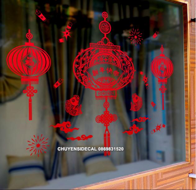 [HCM]Decal trang trí Tết - Đèn Hoa Chúc Mừng Năm Mới