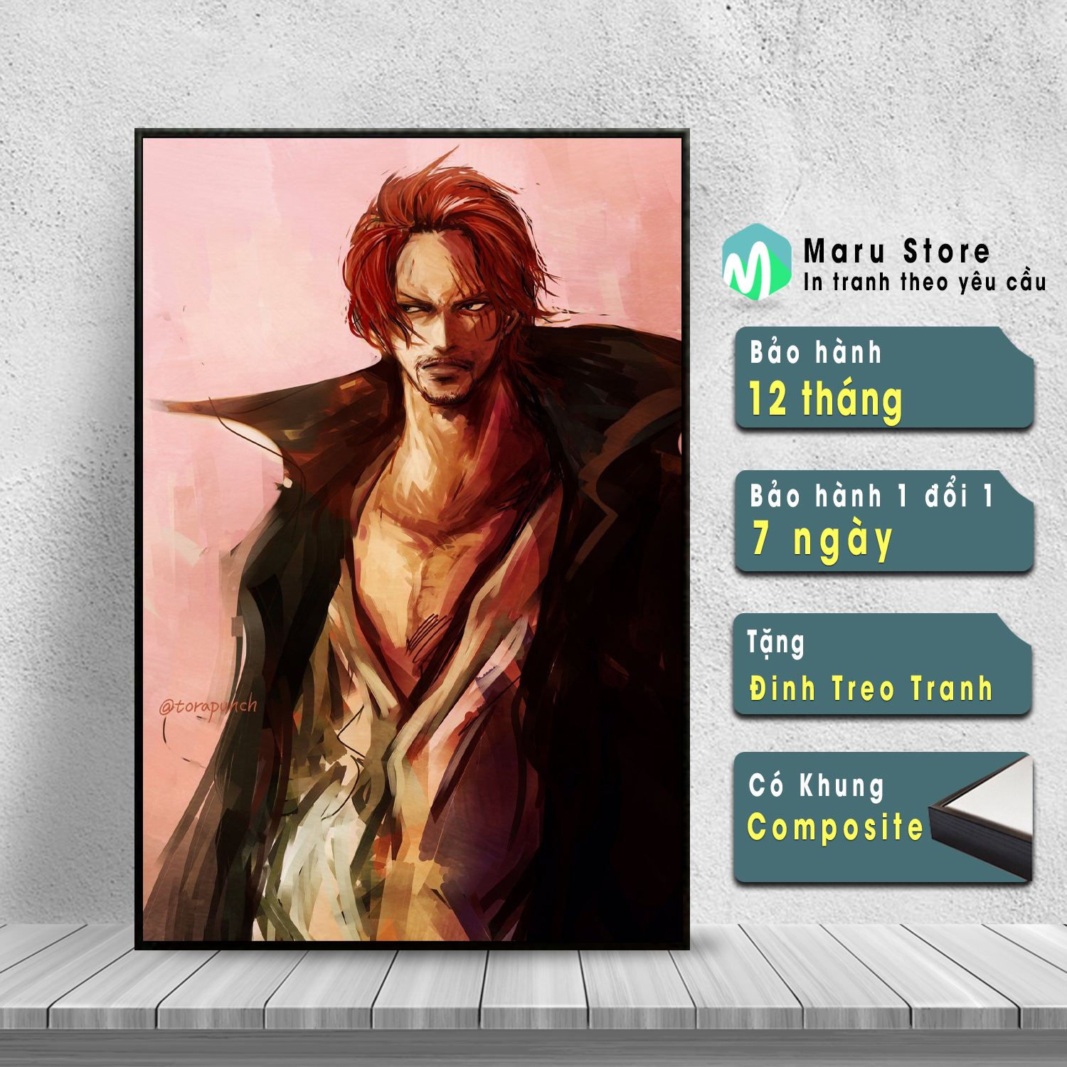 Tranh One Piece Treo Tường Shanks Tóc Đỏ Tranh Canvas