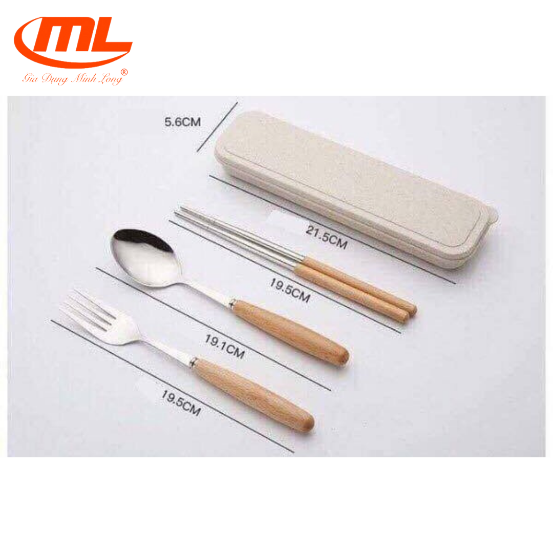 SET BỘ ĐŨA THÌA 3 MÓN INOX CÁN GỖ