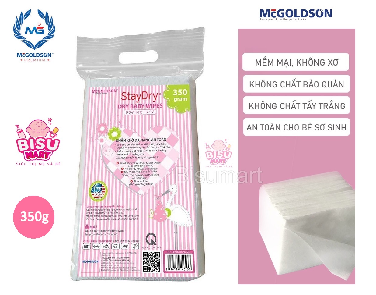 Khăn khô đa năng Stay Dry McGoldson 350gr khăn vải khô cho bé khăn lau đa năng mềm mịn