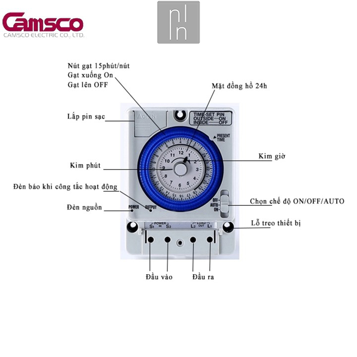 Timer switch mechanical relays timer 24 hours camsco model TB35N genuine dtlshop
