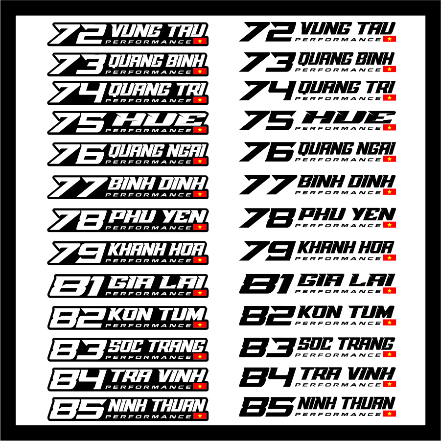 Tem dán xe decal logo sticker dán biển số 64 tỉnh thành