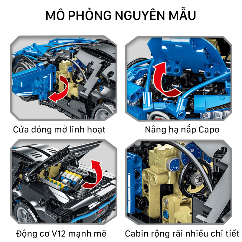 Đồ chơi lắp ráp xe đua Bugatti Chiron 1299 chi tiết mô hình xe đua