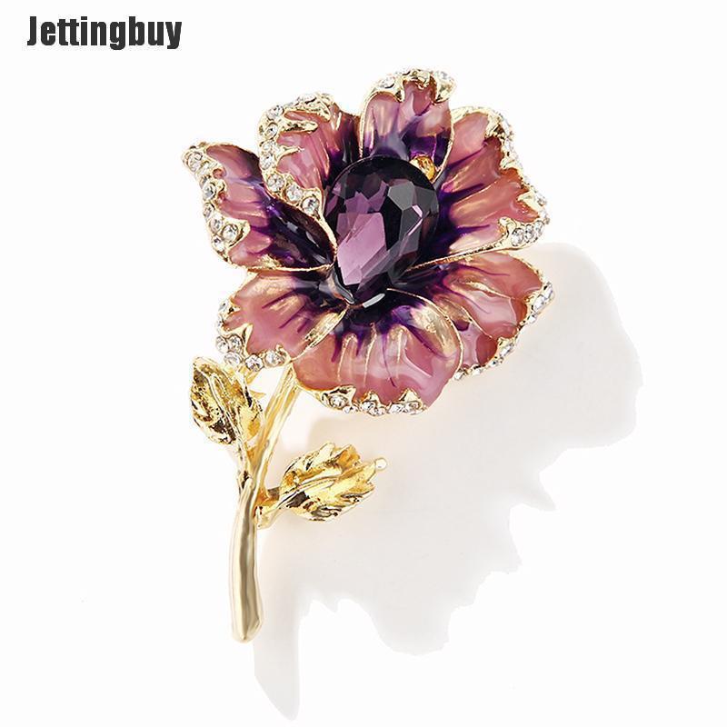 Jettingbuy Fashion Rhinestone Enamel Crystal Flower Brooch Pins Corsage Elegant Jewelry