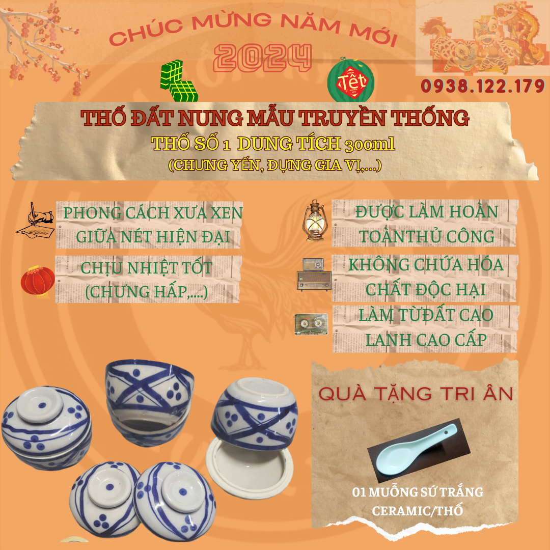 BỘ 4 THỐ HỦ ĐẤT NUNG TRUYỀN THỐNG (SIZE SỐ 1-2-3-4)