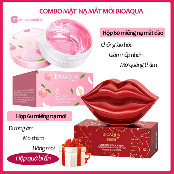 [HCM][COMBO MẮT MÔI] Hộp 60 miếng mặt nạ mắt đào Bioaqua + Hộp 20 miếng mặt nạ môi Cherry Collagen Bioaqua - Gấm Cosmetics