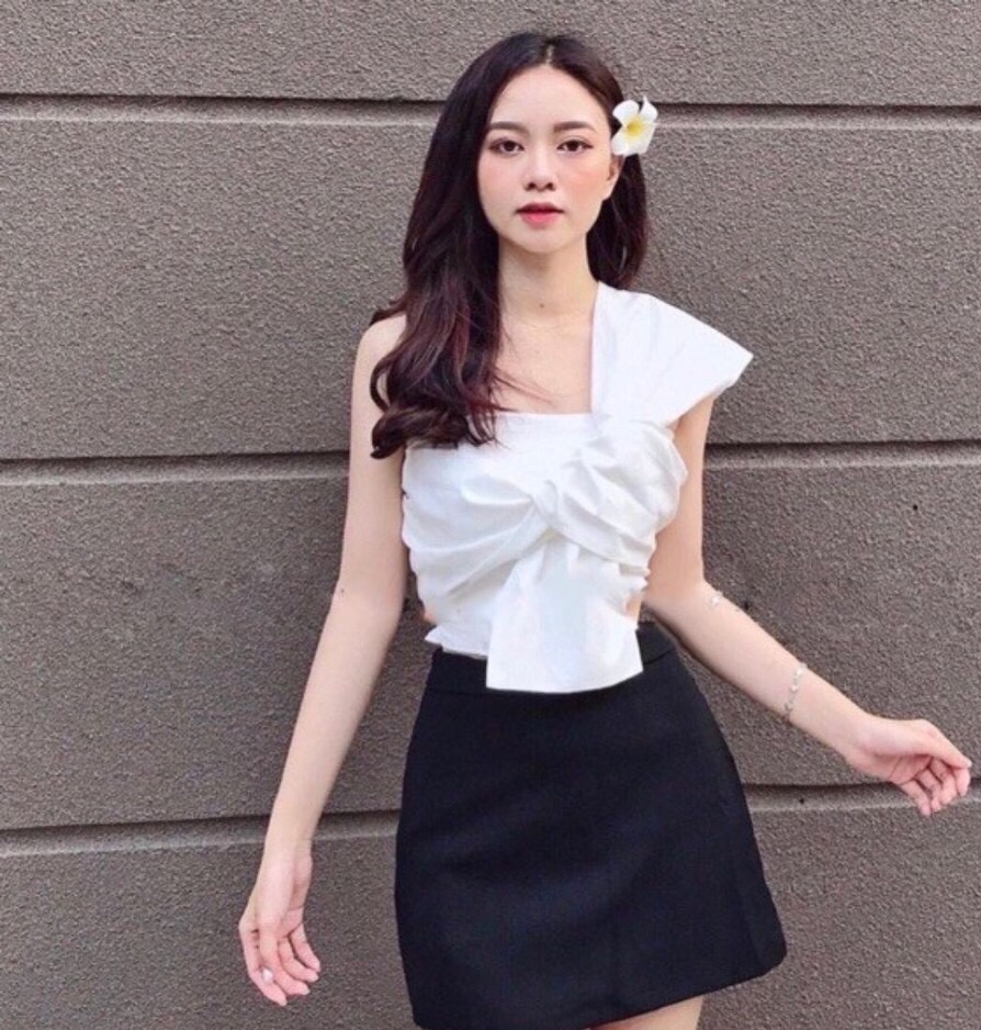[Free ship khi mua 2 sản phẩm] Áo kiểu nữ nơ chéo độc lạ nhúm lưng, chất vải kate mềm mịn, dễ thương