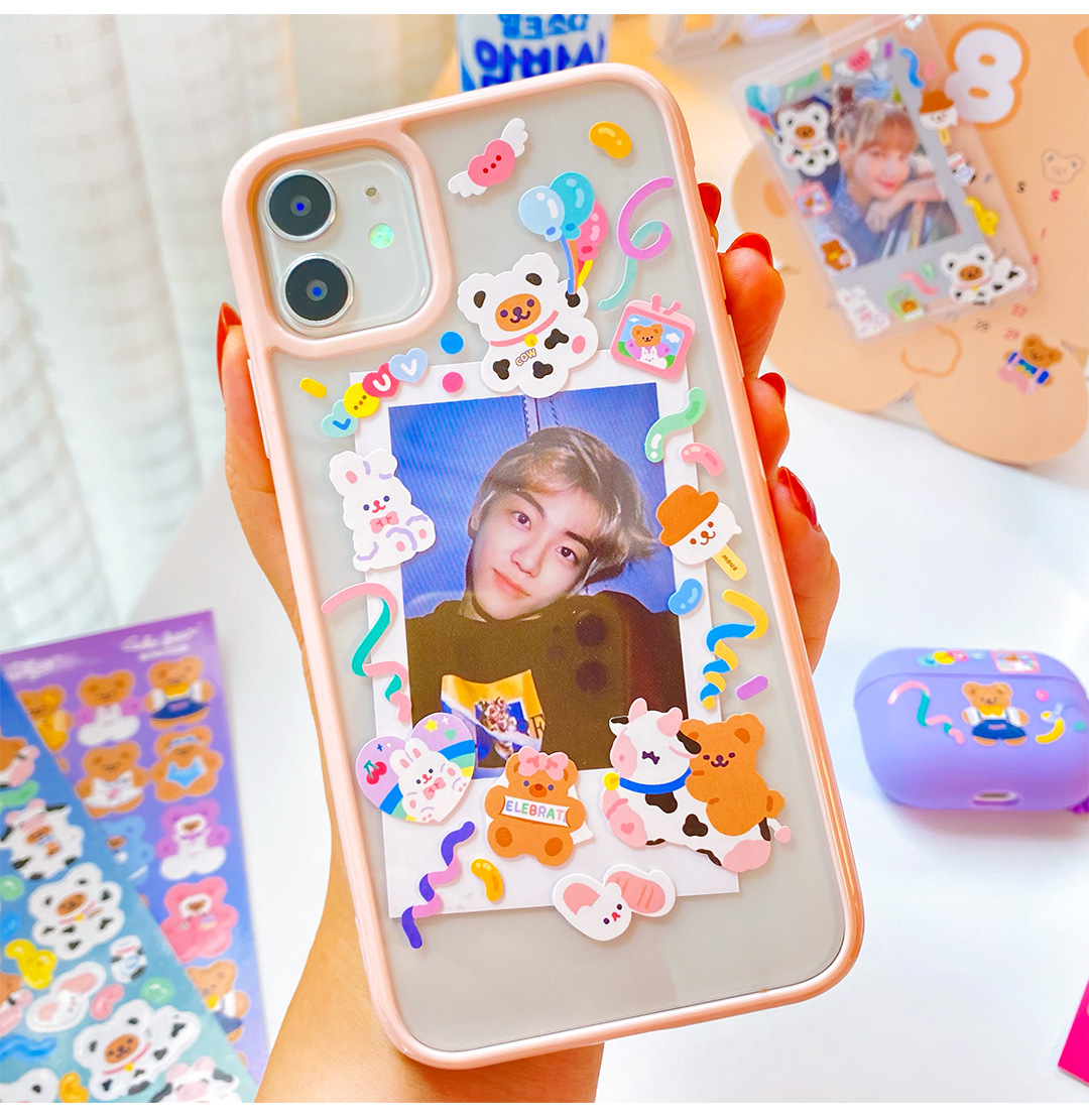 Tấm sticker gấu dễ thương decor toploader, trang trí