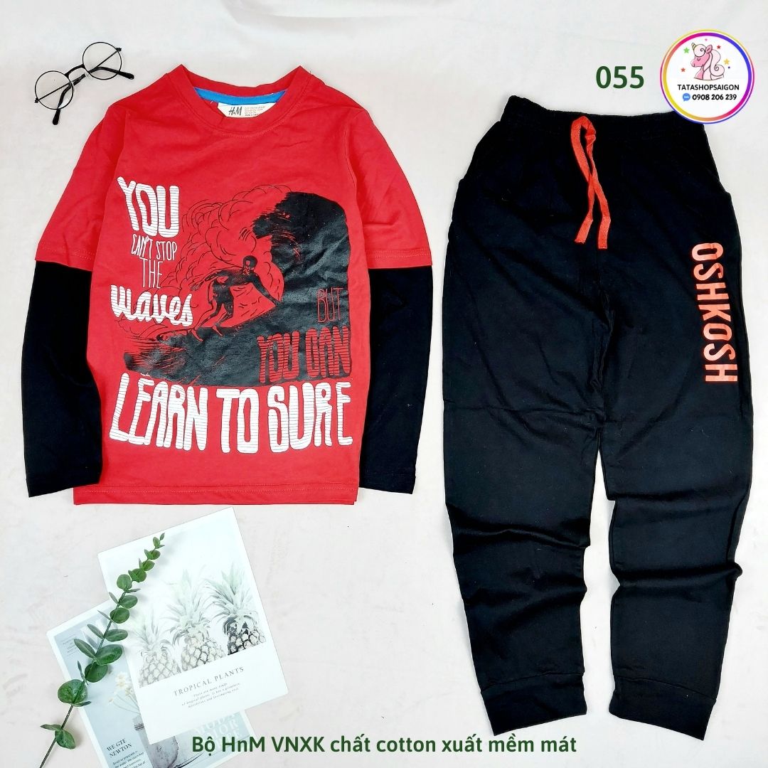 20 đến 50kg Bộ quần áo dài tay bé trai size đại cồ chất cotton hàng xuất VNXK đẹp 055