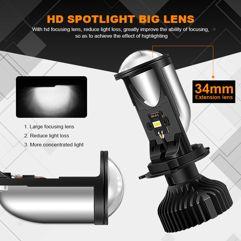 Car LED Headlight Mini Projector Lens Headlight Bulbs 6000K 8000LM