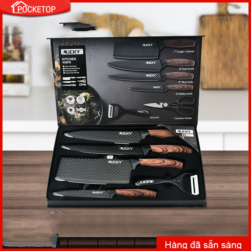 Bộ Dao Bộ Dao Làm Bếp Bộ Dao Hình Sóng Bộ Dao Làm Bếp Sắc Bén Bộ Sáu Mảnh Kitchen Knife Six Piece Set