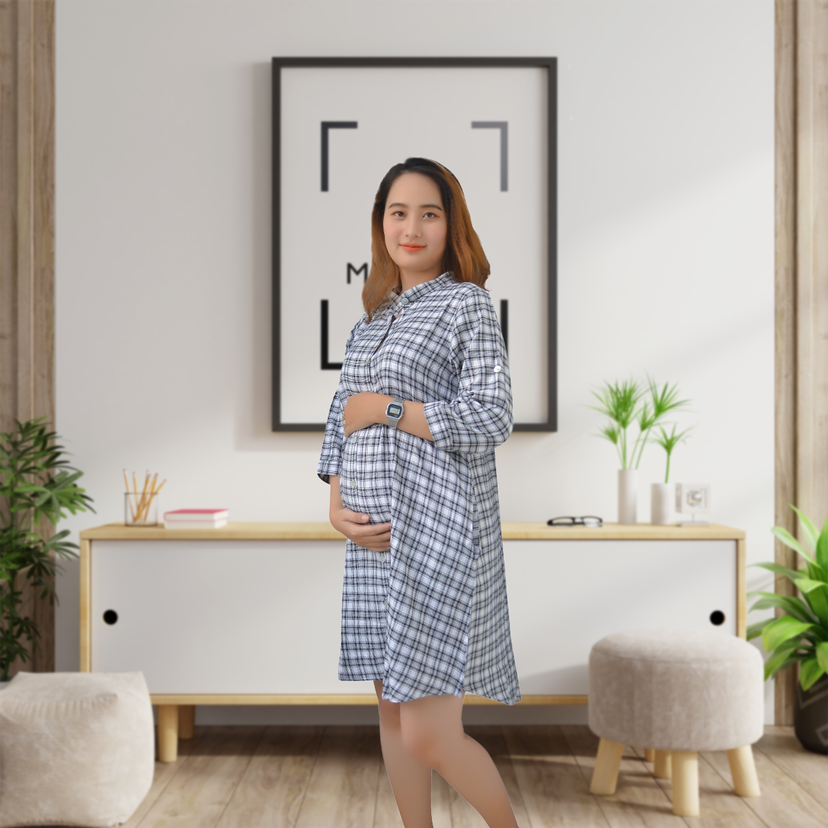 Đầm bầu công sở caro Emum