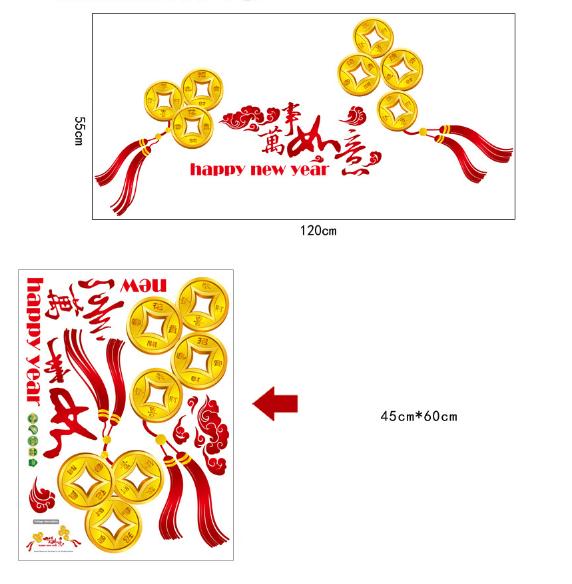 [HCM]Decal Trang Trí Tết - Đồng Xu Vàng Chữ Đỏ