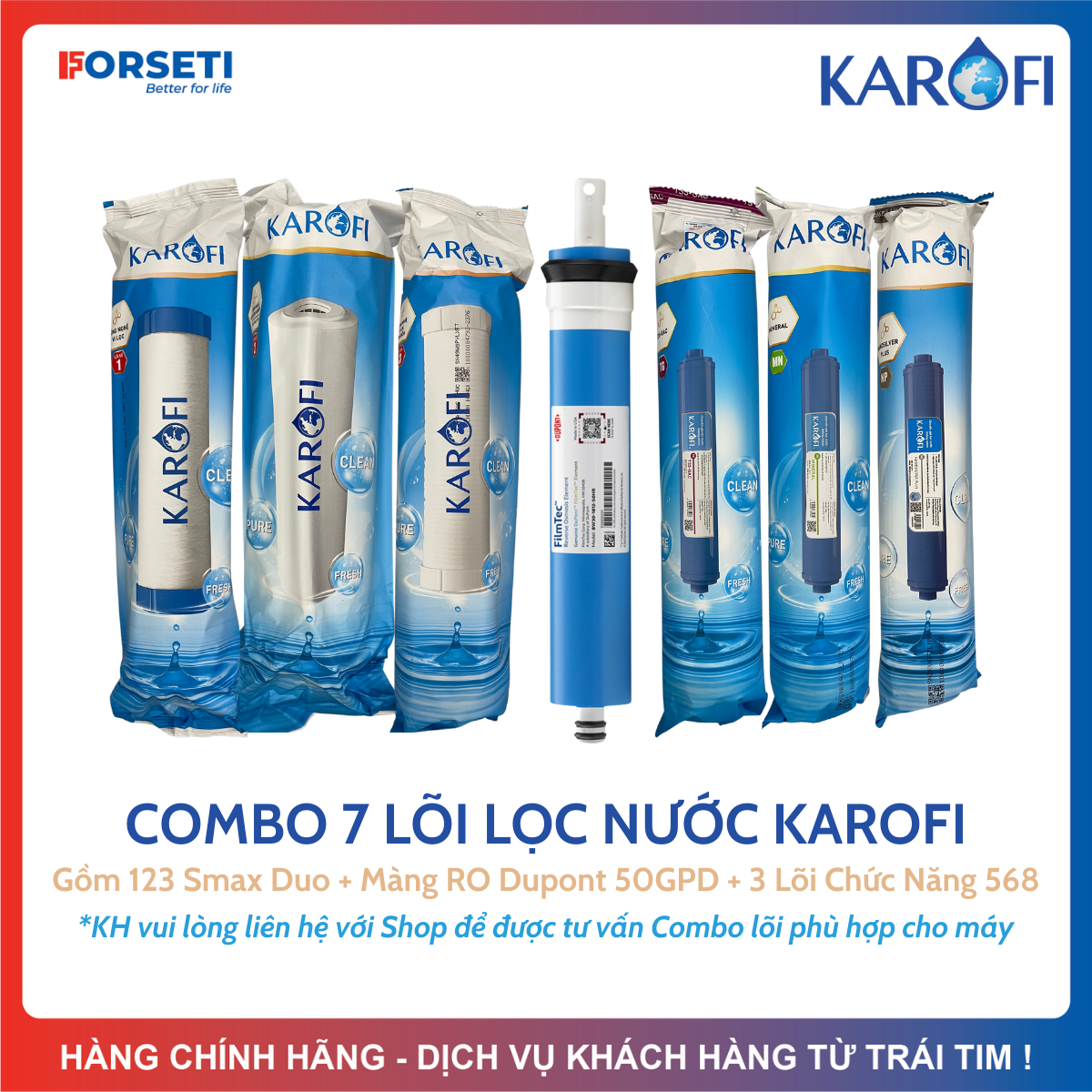 Combo 7 lõi karofi (123 + ro50 + 568) (tặng 1 cút t nối nhanh và 1 mét dây 6mm)