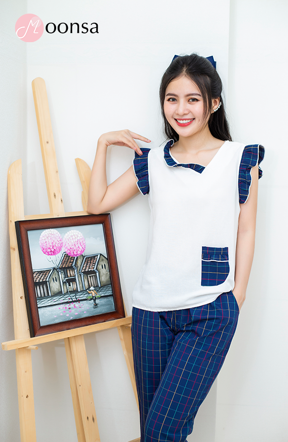 Bộ đồ ngủ kate đũi Caro Duyên Dáng [Moonsa]