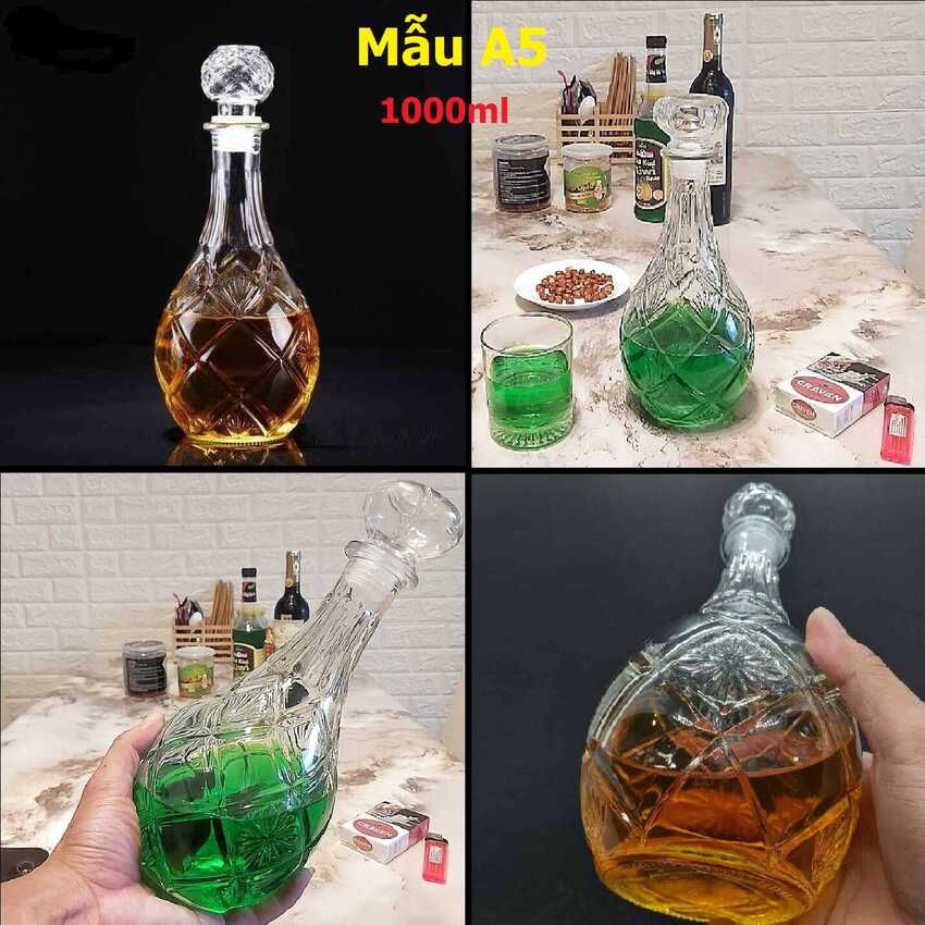 glass bottle 1000ML – Water drop shape – PineApple Design – A5 pattern - 1 bottle