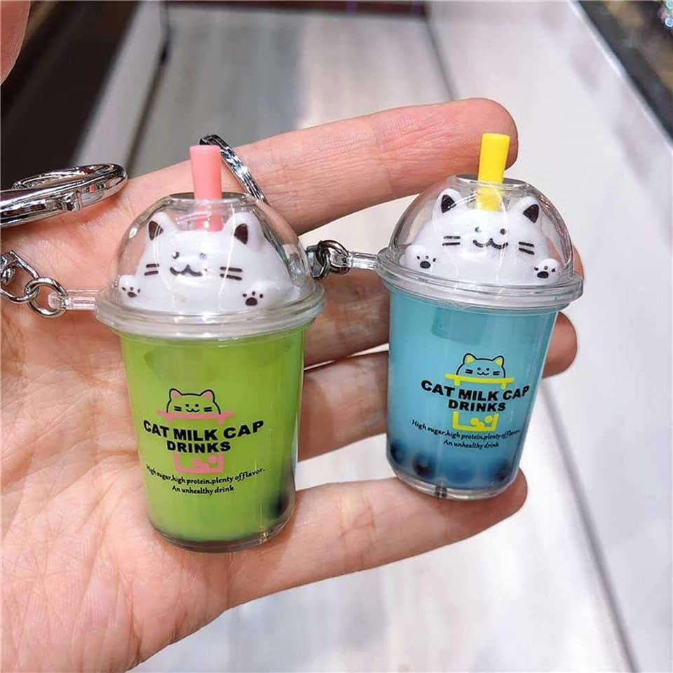 Móc khóa cute, móc chìa khóa hình ly trà sữa cute