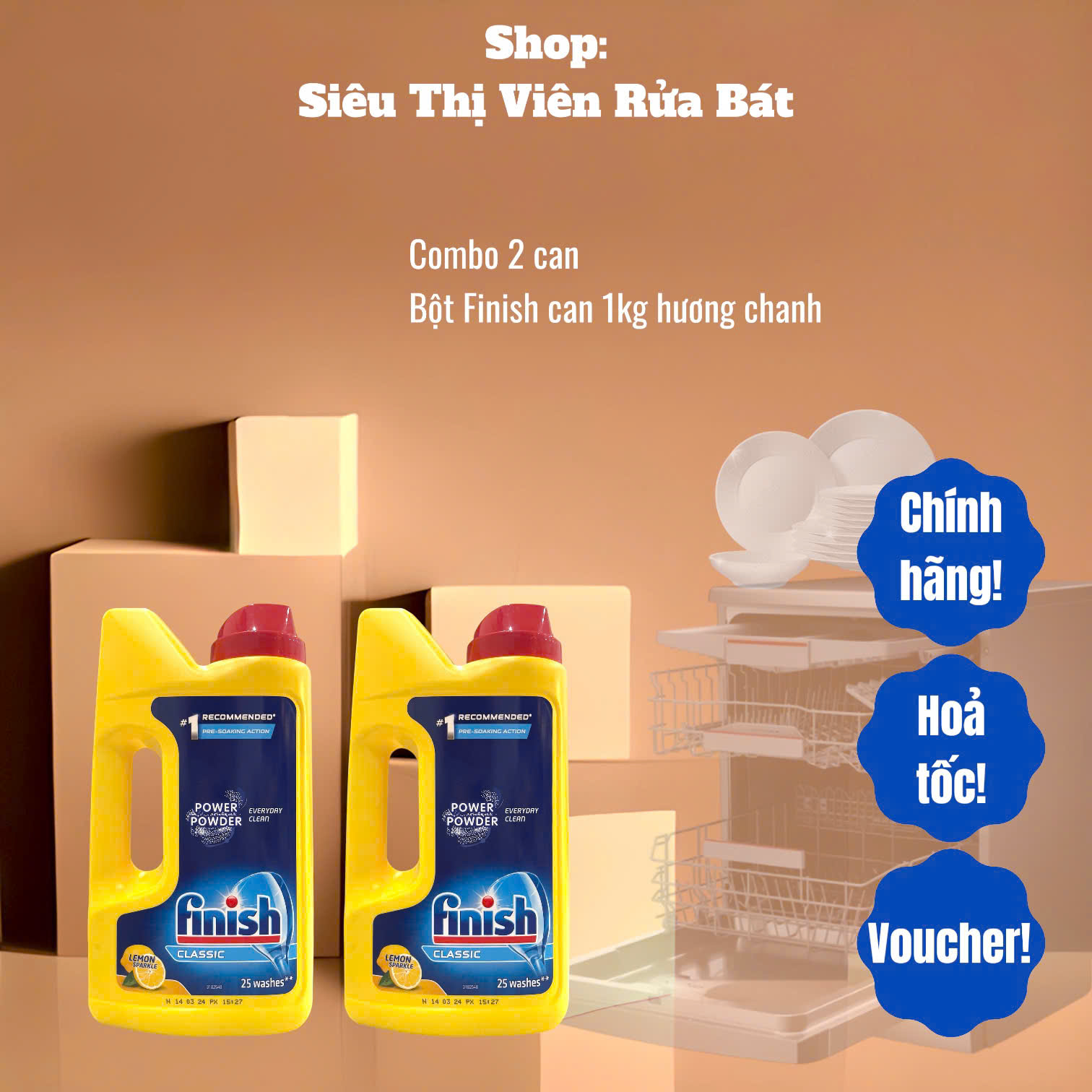 Bột rửa bát Finish, bột rửa chén bát cho máy [tiết kiệm, dễ điều chỉnh liều lượng]