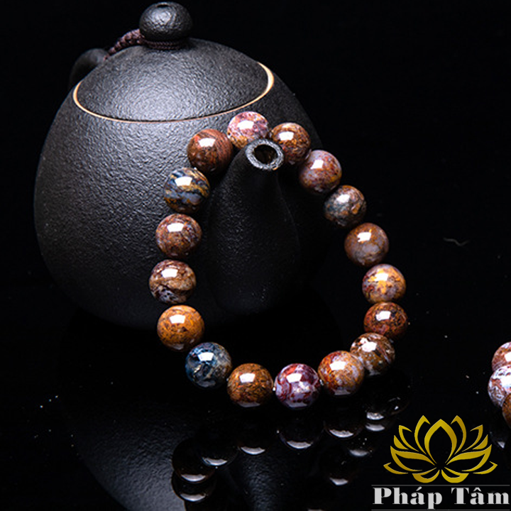 Vòng tay phong thủy đá núi lửa nâu đen cao cấp hạng 3a - pháp tâm