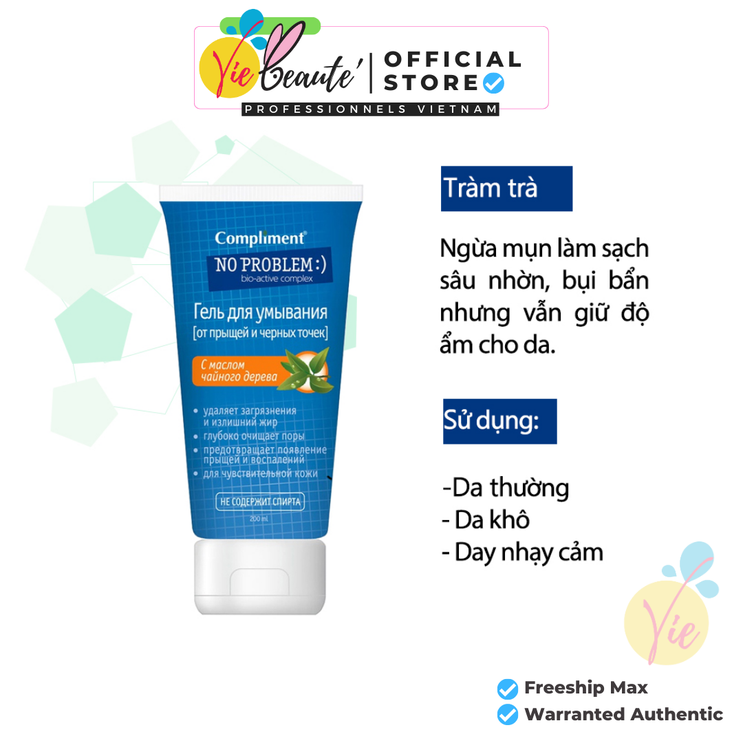 Sữa rửa mặt Compliment No Problem BHA & Tea Tree làm sạch sâu, giảm dầu, mụn 200ml