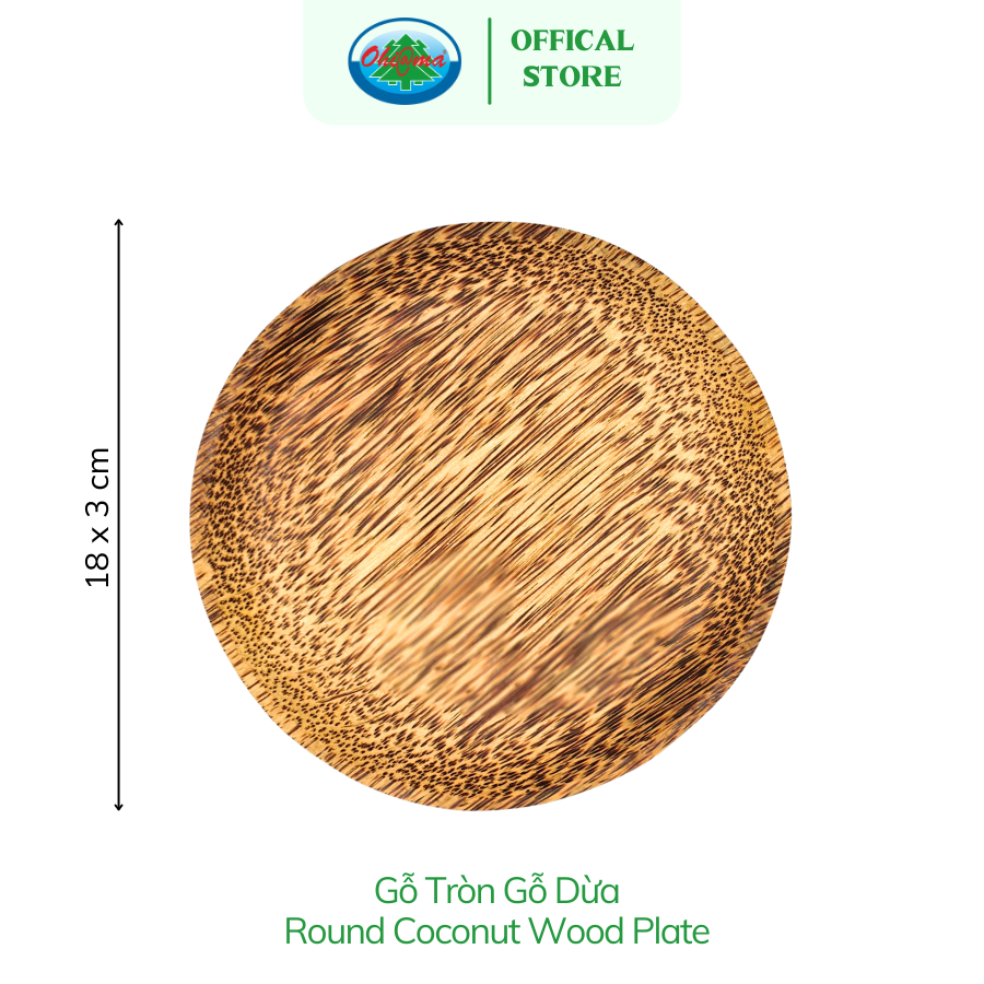 Dĩa Tròn Gỗ Dừa Ohiama Round Coconut Wood Plate - Đồ Dùng Bàn Ăn Nhà Bếp, Trang Trí Đồ Thủ Công, Tết