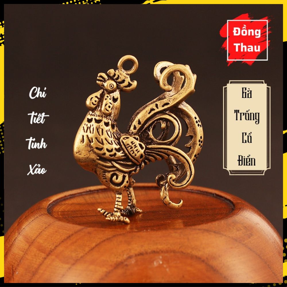 Tượng Nhỏ Bằng Đồng Hình Con Gà Trống Cổ Điển (Kích Thước: 4.4 x 5.6cm)