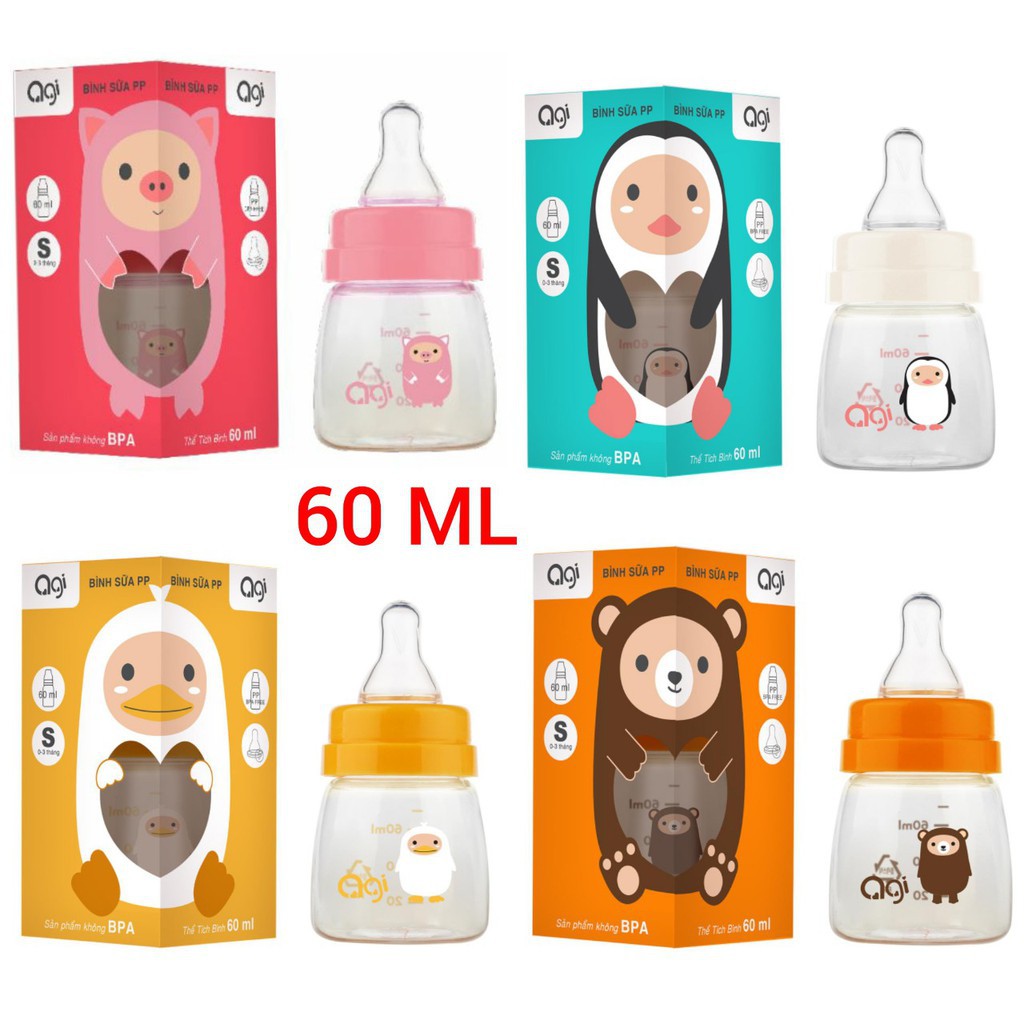 (FREESHIP ĐẾN 50k) (MẪU MỚI) Bình Sữa cổ hẹp PP không BPA thiết kế van chống sặc chống đầy hơi AGI Premium 60ML/ 140ML/ 250ML (Công nghệ Hàn Quốc)