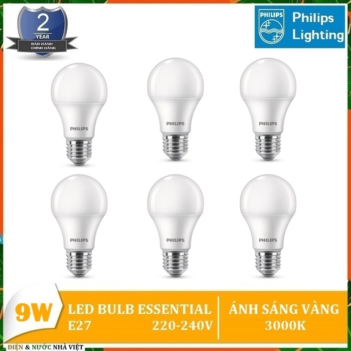Combo 6 bộ - bóng đèn philips ledbulb essential 9w e27 a60
