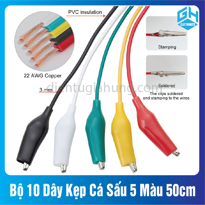 Bộ 10 Dây Kẹp Cá Sấu 5 Màu 50cm