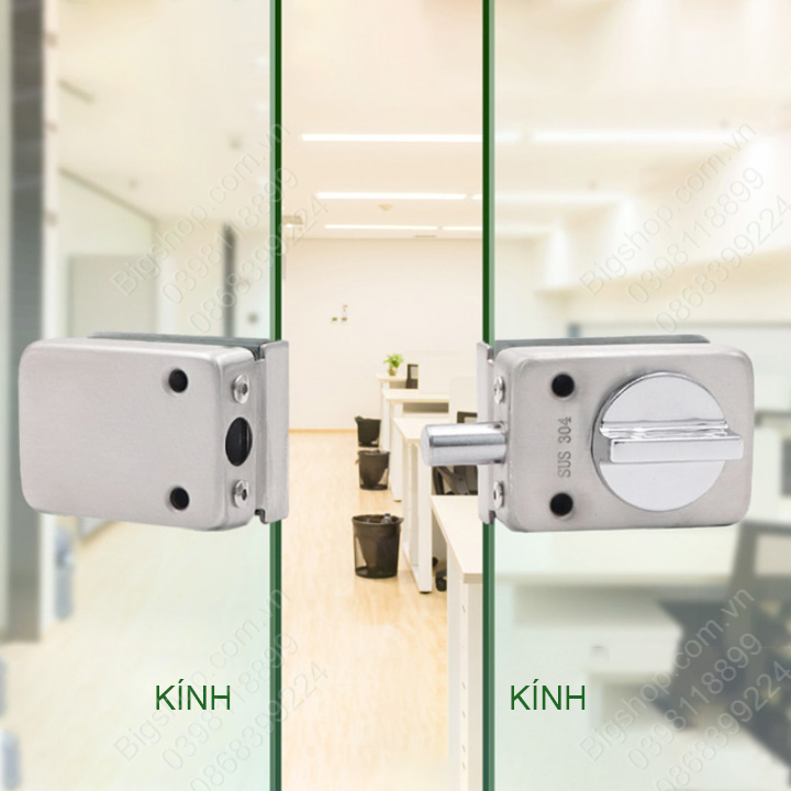 Chốt cửa kính cường lực không khung bằng inox 304, vặn chốt để khóa bên trong, Loại Kính-Kính