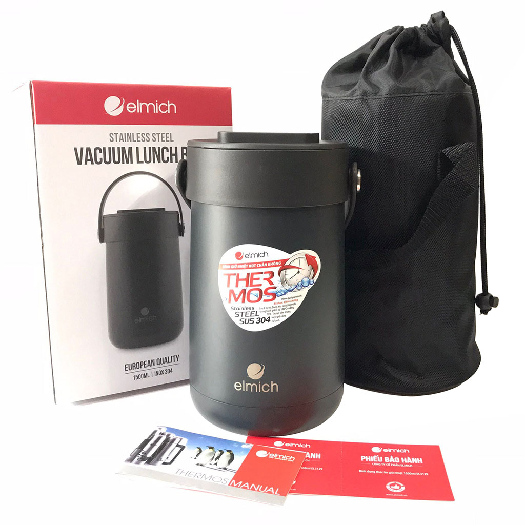 Bộ hộp đựng cơm Inox 304 giữ nhiệt 3 ngăn Elmich EL-3129/ EL-3128 - Xuất xứ Cộng Hòa Séc Châu Âu
