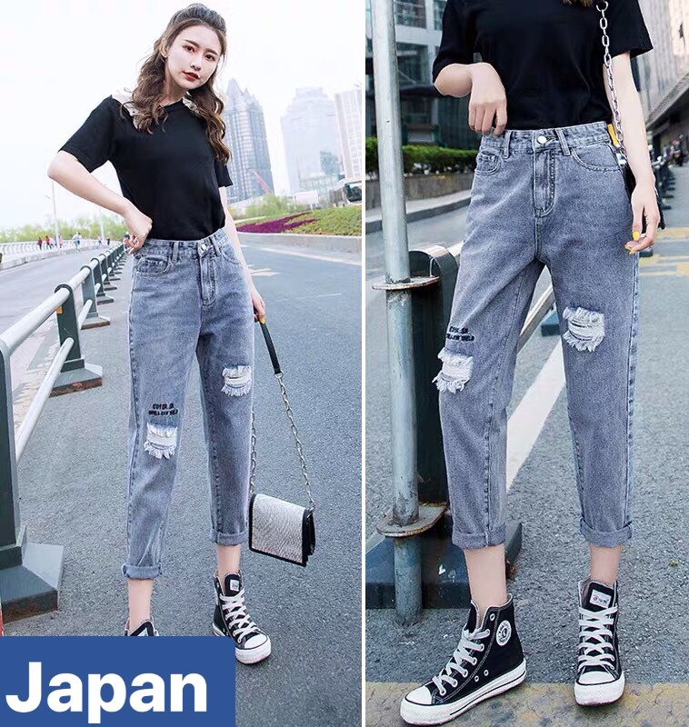 QUẦN JEAN BAGGY NỮ CHẤT BÒ XANH XANH IN CHỮ NHẬT BẢN LƯNG CAO NÂNG MÔNG HOKKAIDO JP-3051 JAPAN FASHION