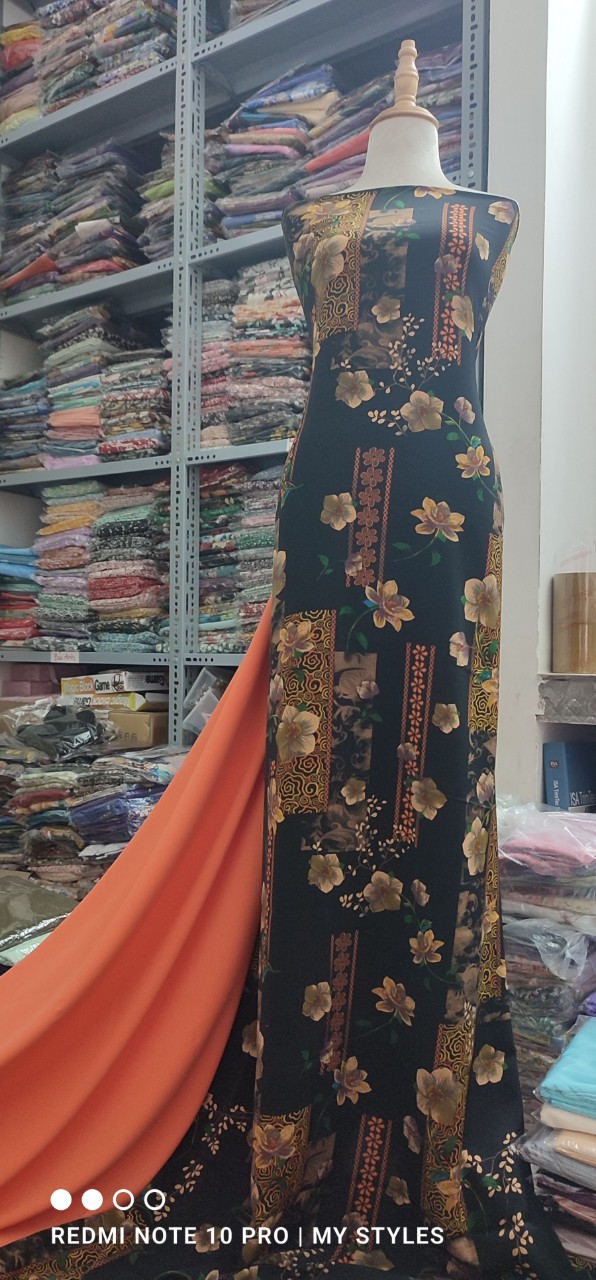 2m Vải lụa lạnh hoạ tiết lập thể hoa (1) - lụa Mango chính phẩm
