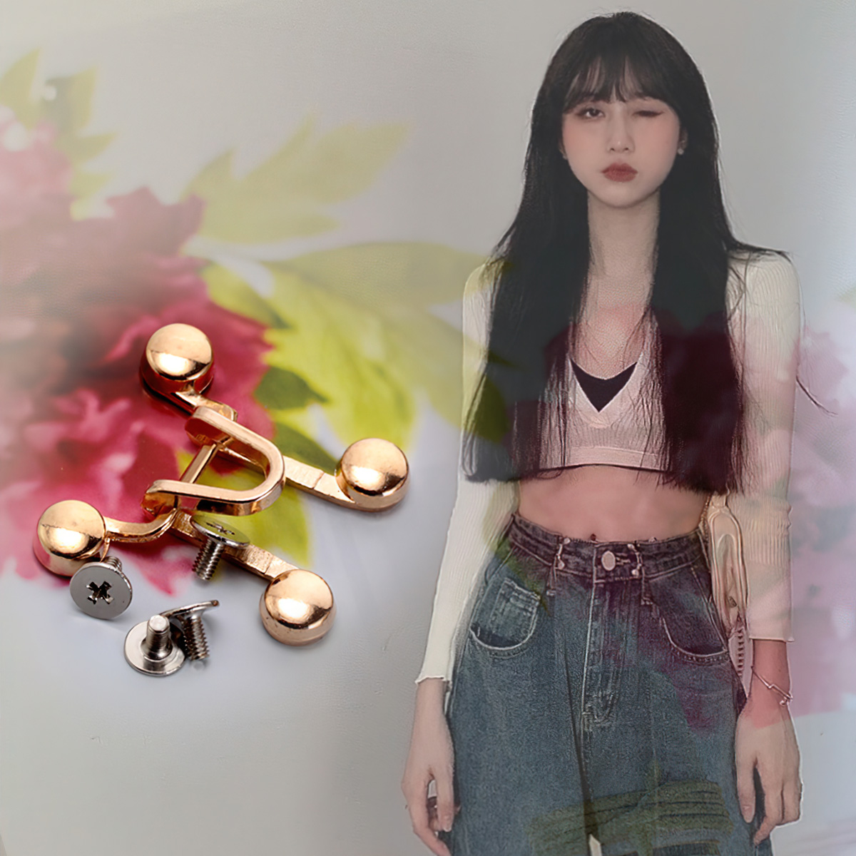 Adjustable Metal Buttons Applique Colorful Jeans