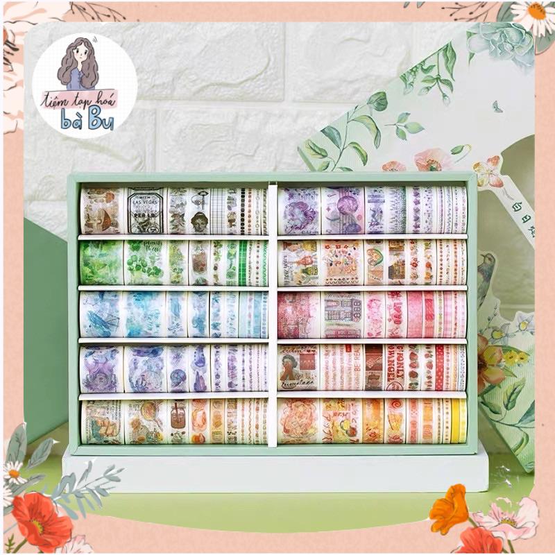 Hộp 100 Cuộn Washi Tape Dễ Thương (Có Tách Lẻ 20 Cuộn)